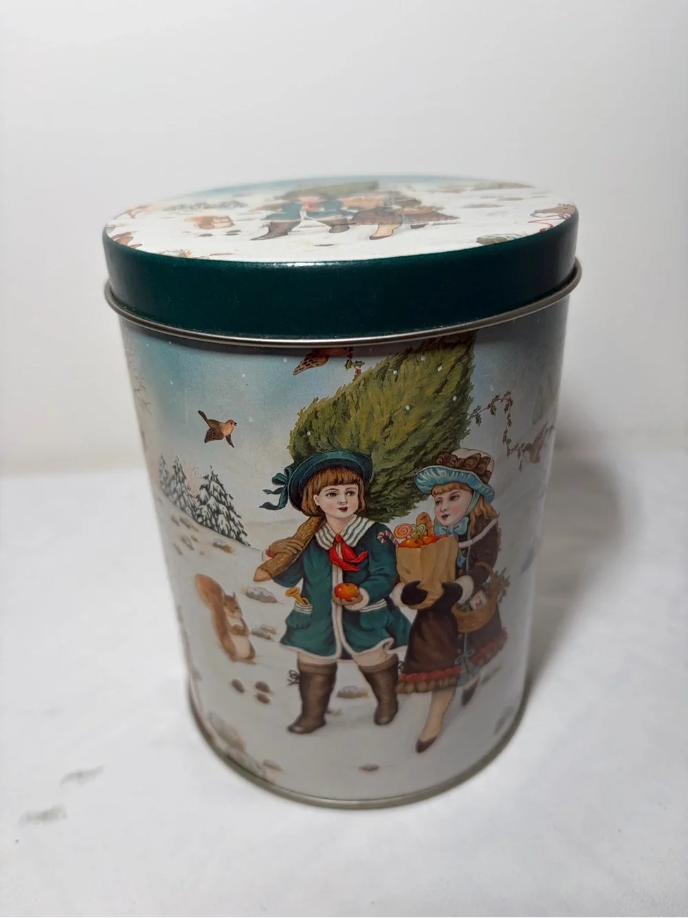 Holiday Vintage-Style Decorative Tin Canister - Green